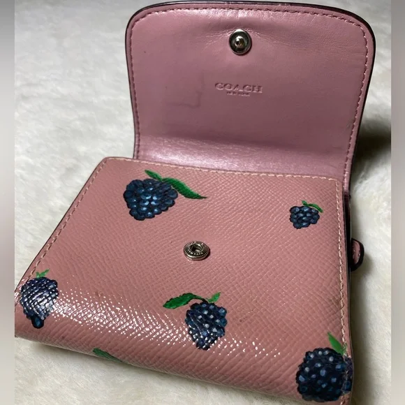 Hand Painted Peacock Pink Leather Coach Wallet - Picture 2 of 16